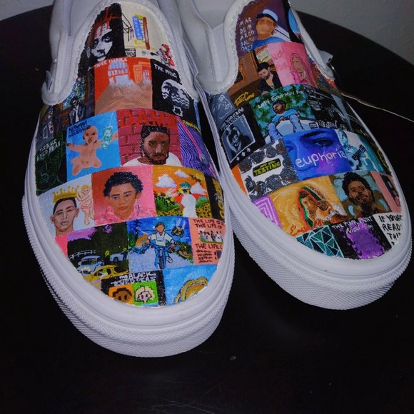 Multi Album Cover(s) Hand-Painted Slip on Vans - Picture 7 of 9